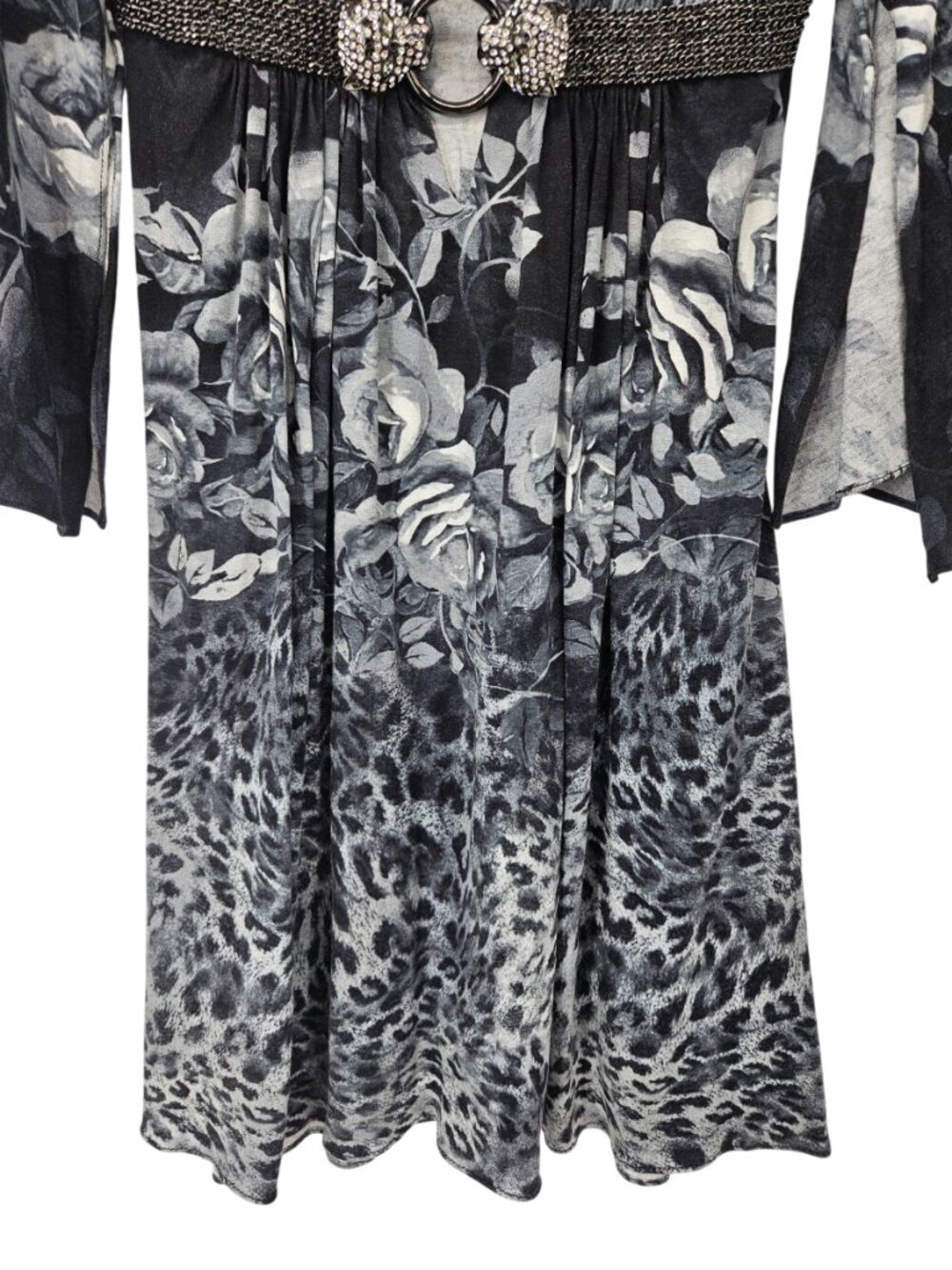 Sky Floral Animal Print Embellished Mini Dress Black & Gray Women's Size L - Picture 4 of 13